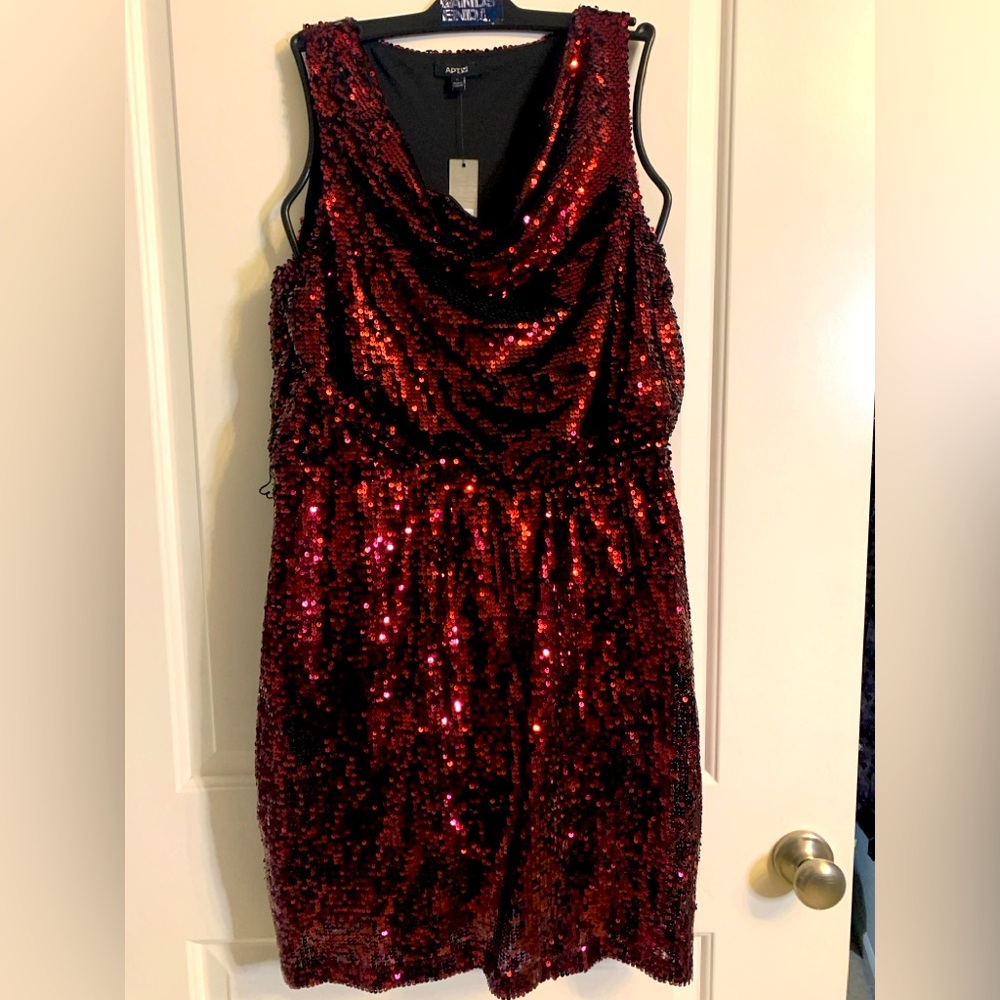 Apt. 9 sequin red sleeveless dress. Size Large, NWT.